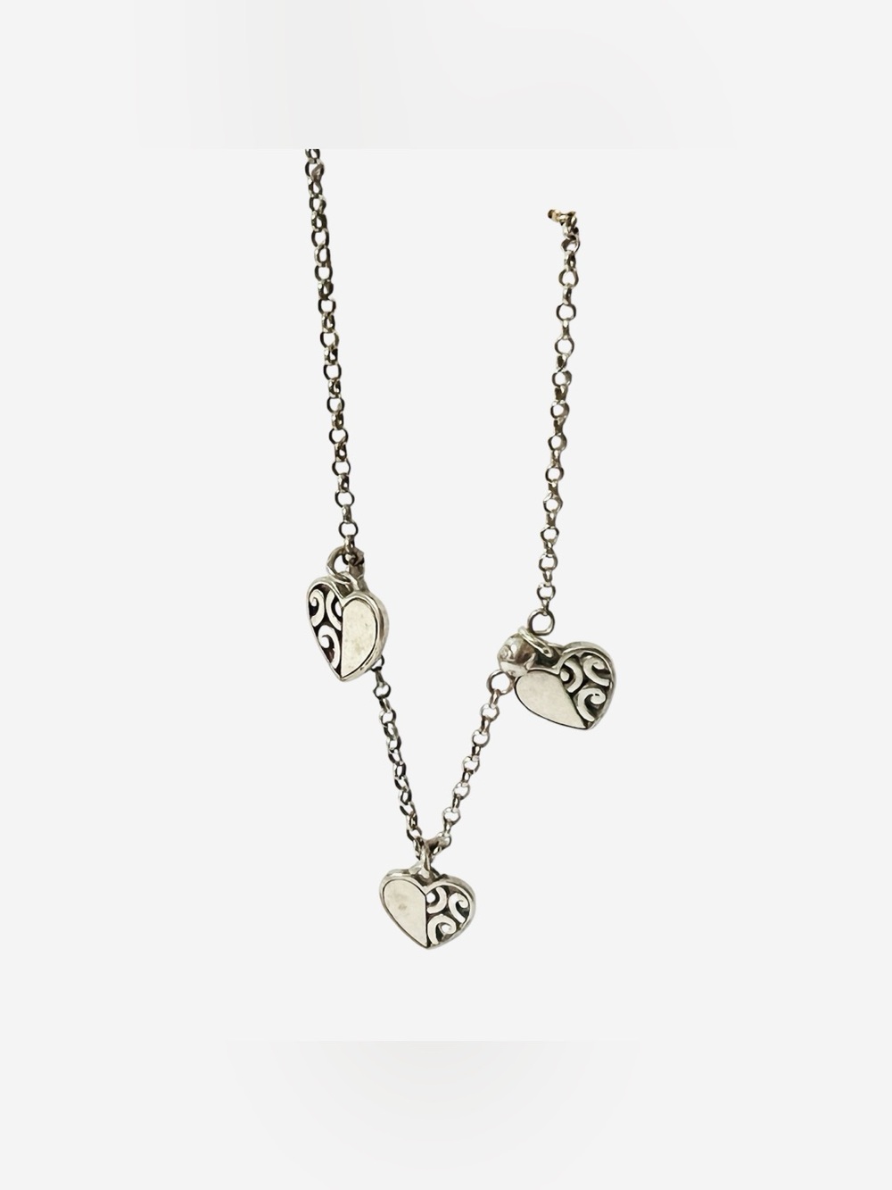 Brighton Filigree Heart Anklet Silvertone Cable Chain Scrollwork Heart Charms - Picture 5 of 6